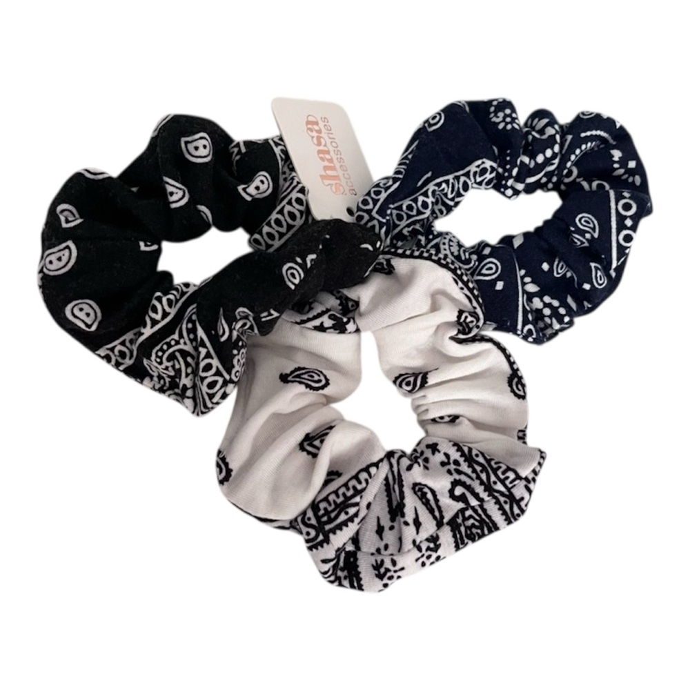 Shasa Black and White Paisley Hair Ties